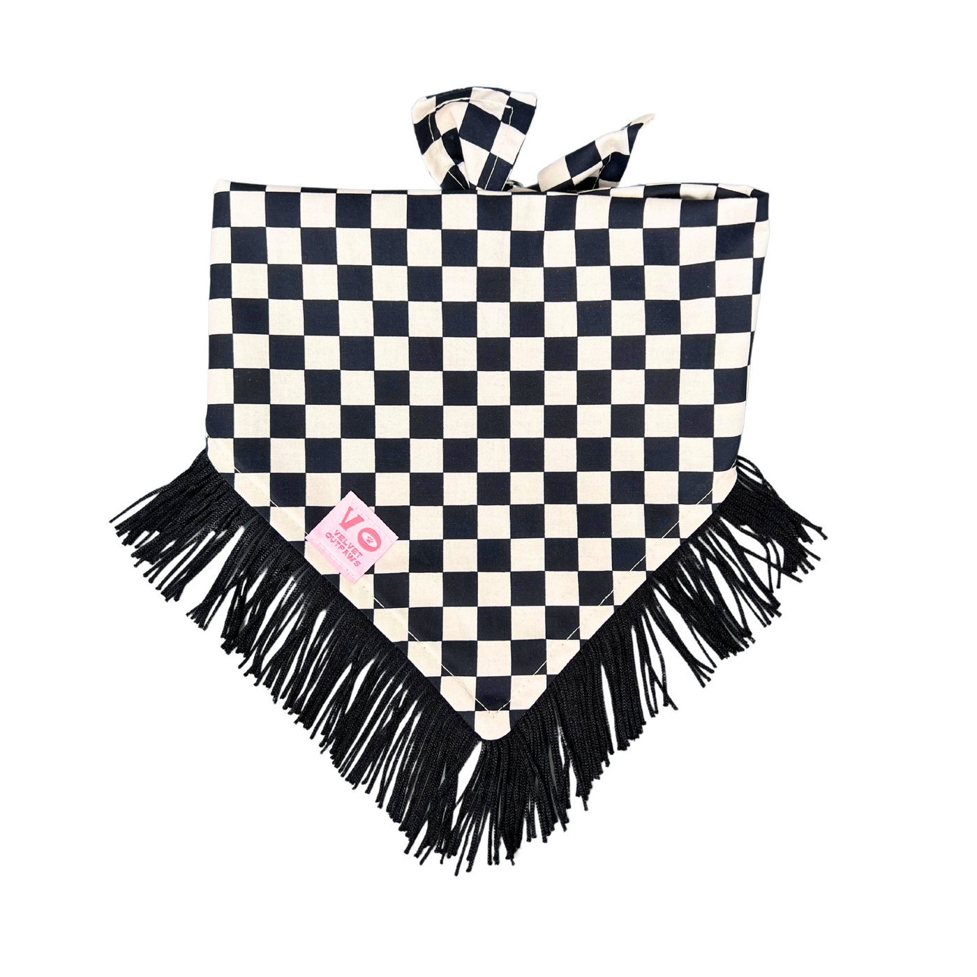 Black & White Checker with Black Fringe Dog Bandana