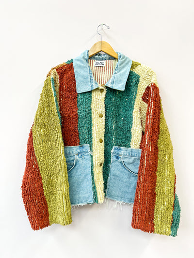 Chenille Earth Tone Upcycled Shirt-Jacket - XL