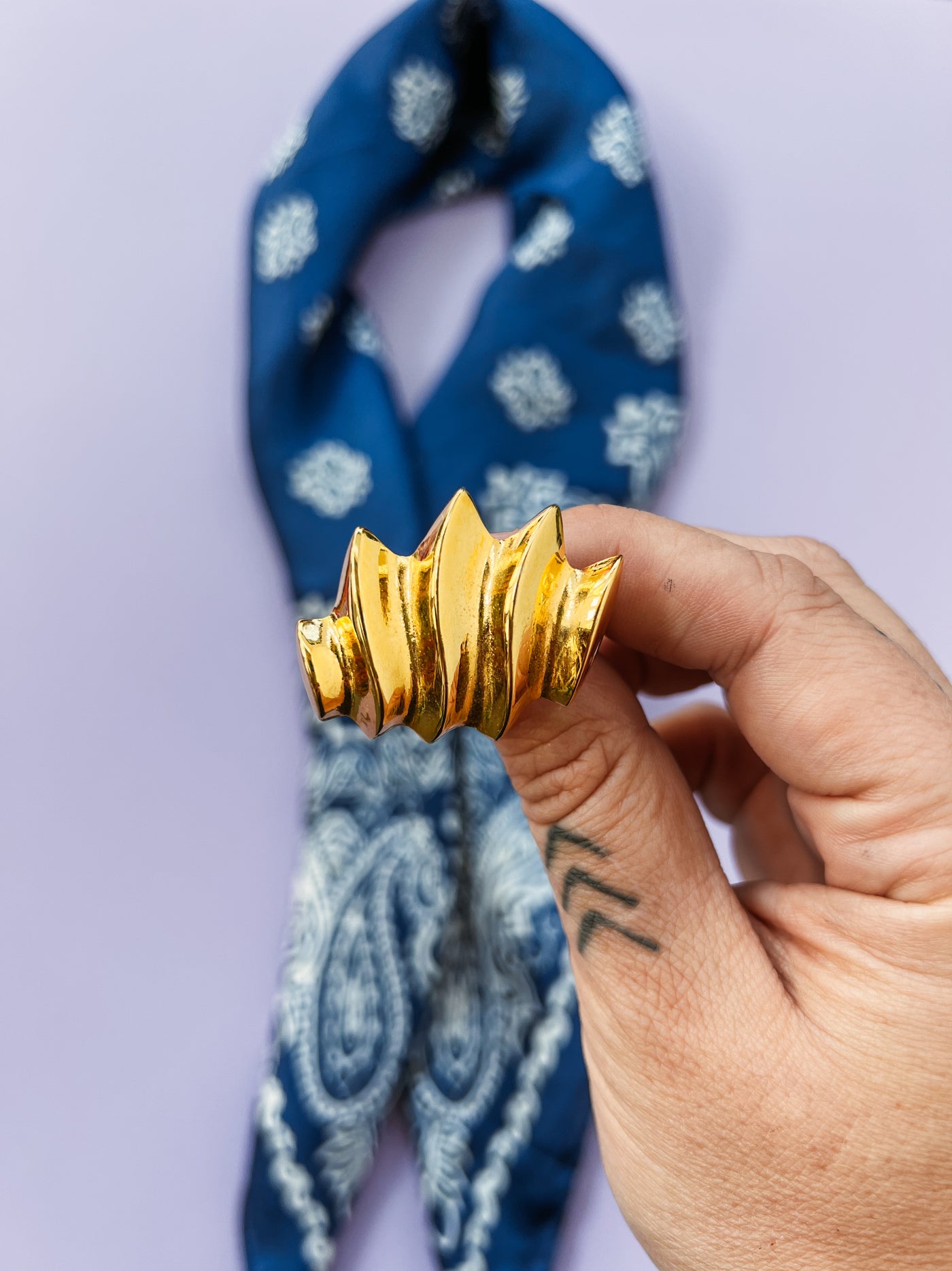 Gold Vintage Upcycled Bandana Slide