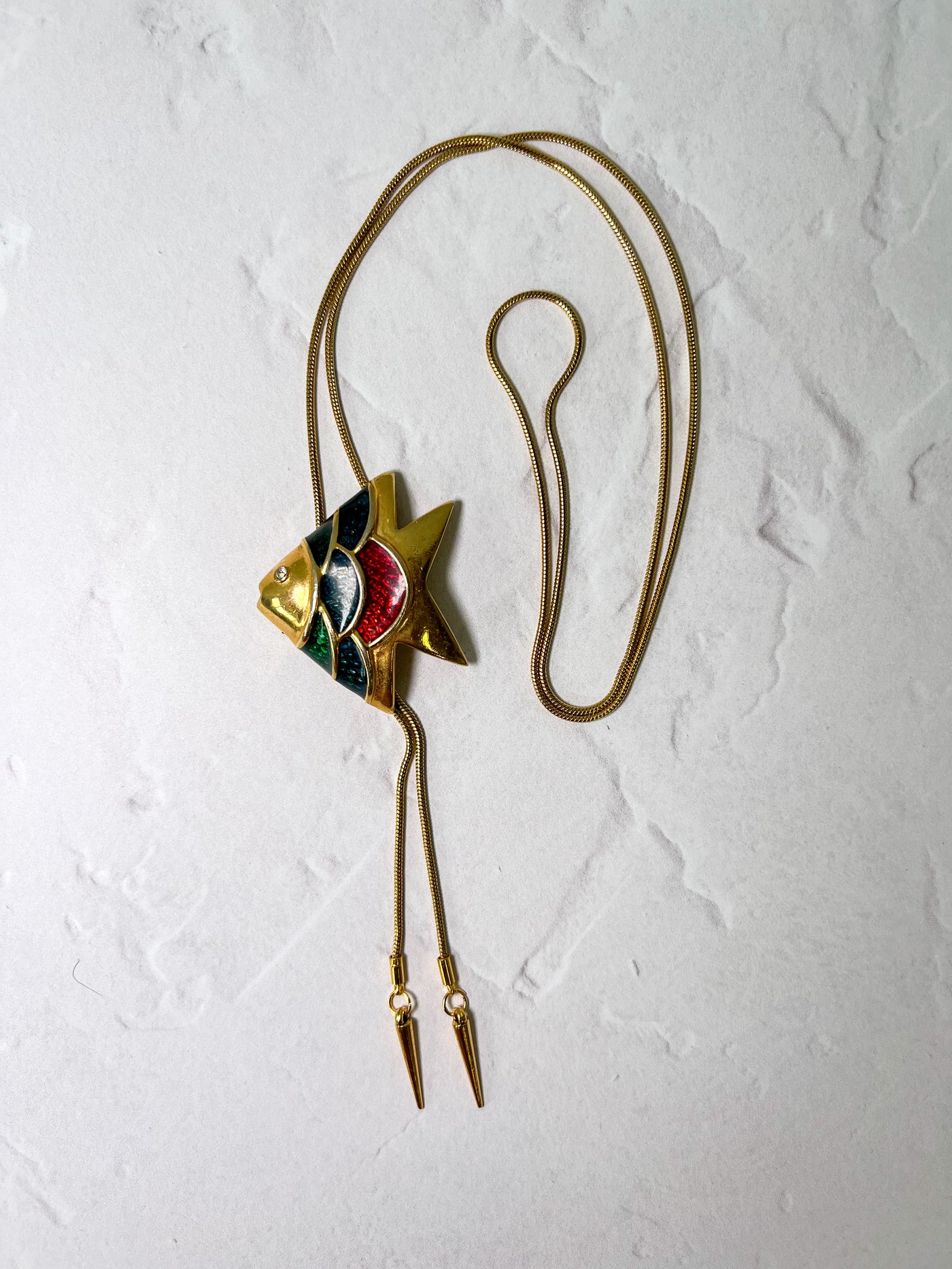 Rhinestone Rainbow Fish Vintage Bolo Tie