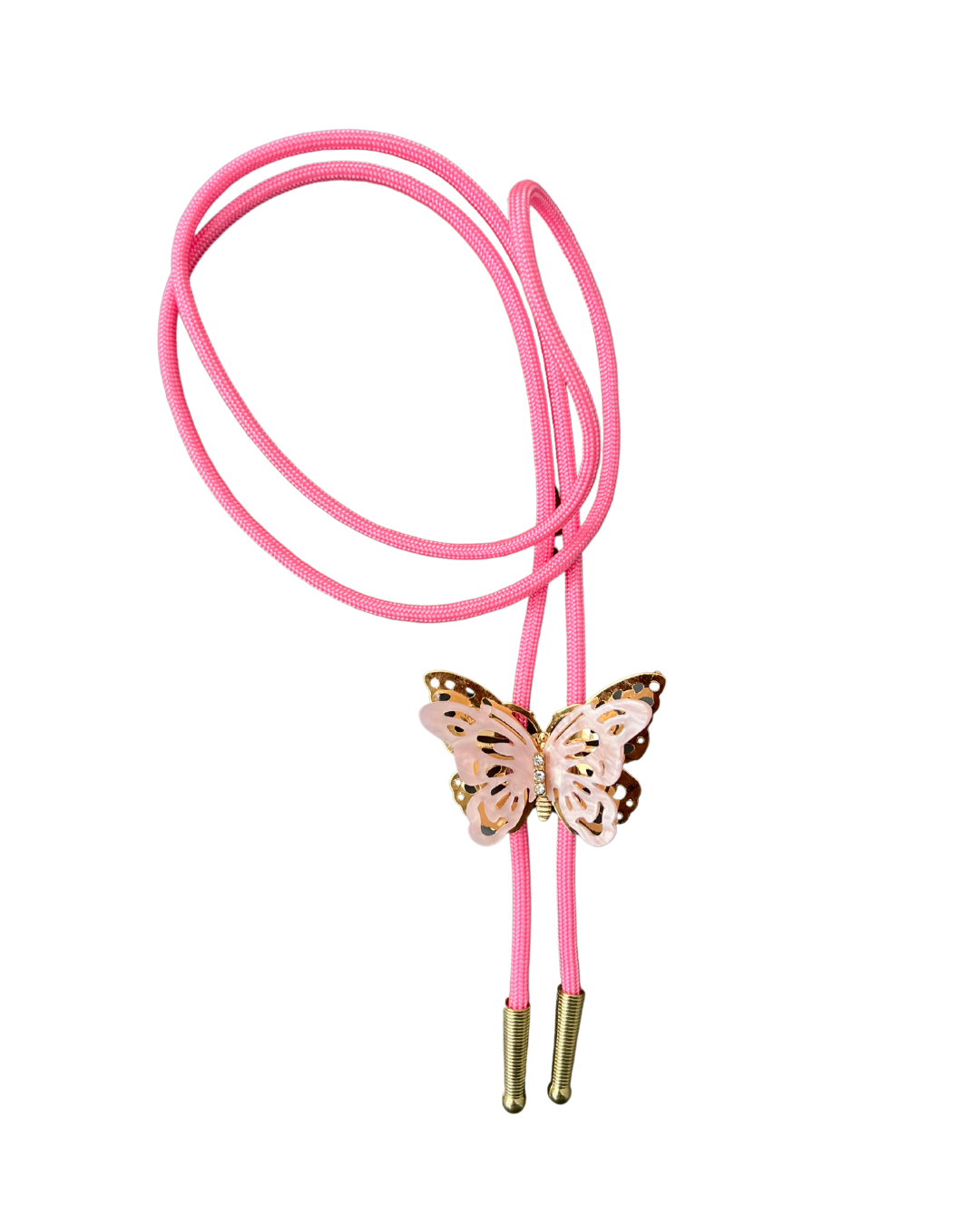Vintage Gold & Pink Butterfly on Light Pink Cording Bolo Tie