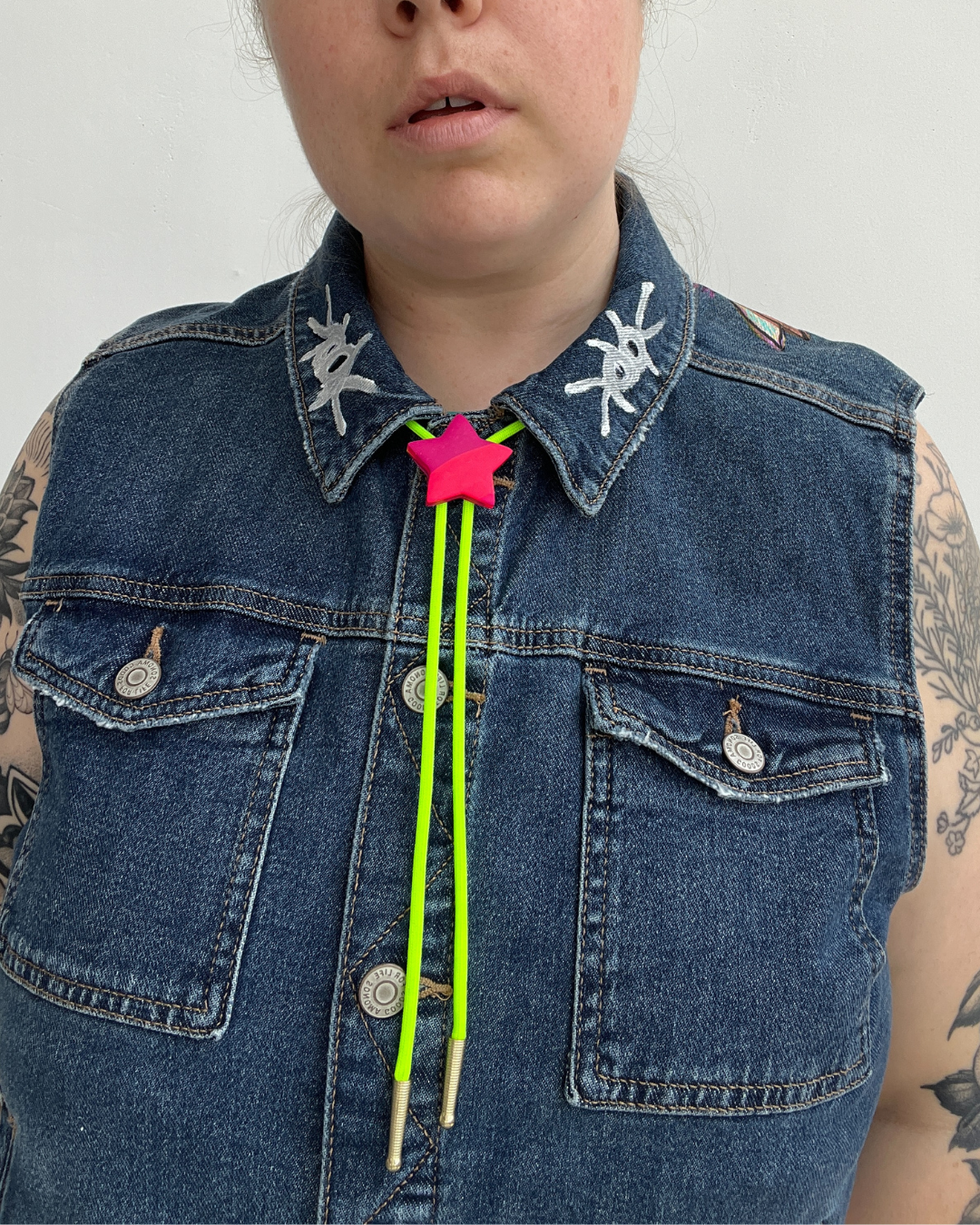 Two Tone Pink/Purple Star Neon Green Bolo Tie