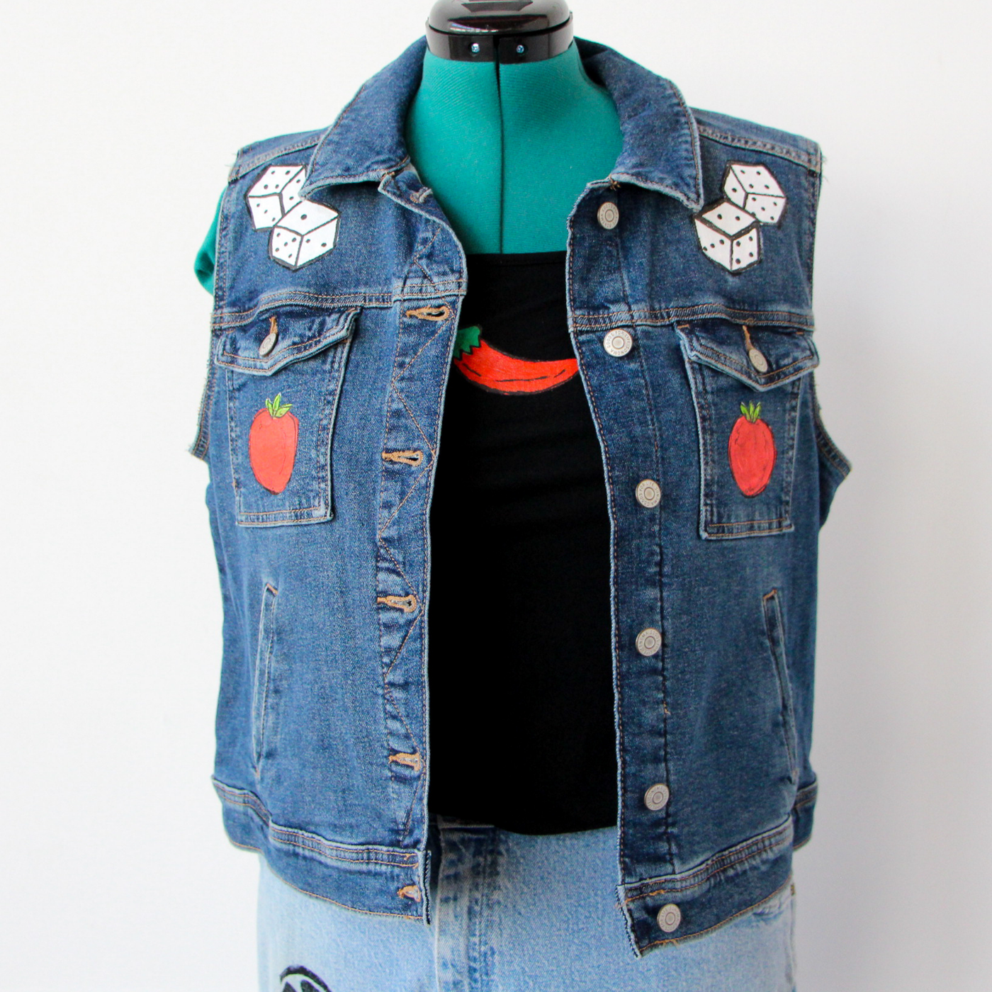 Tomato Hot Dog Denim Vest #2  Size L