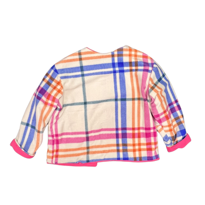 Colorful Plaid Fleece Chore Jacket with Pockets 2X/3X