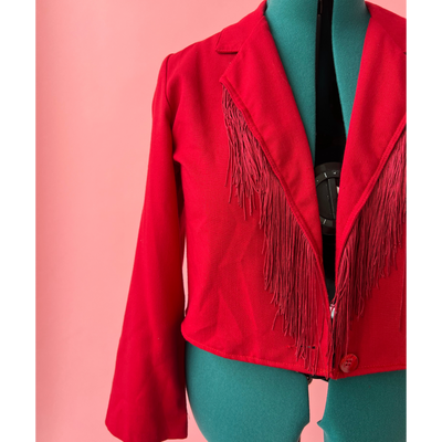 Cropped Red Fringe Western Style Blazer Size 12/L