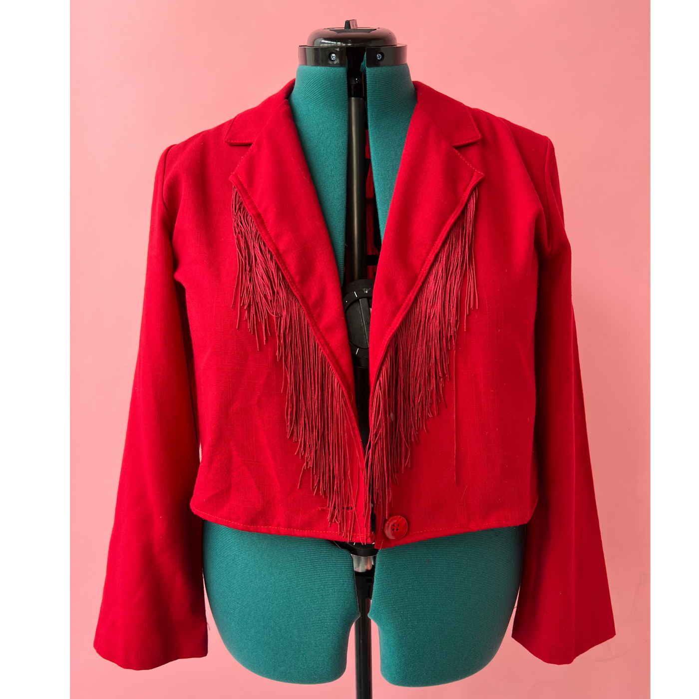 Cropped Red Fringe Western Style Blazer Size 12/L