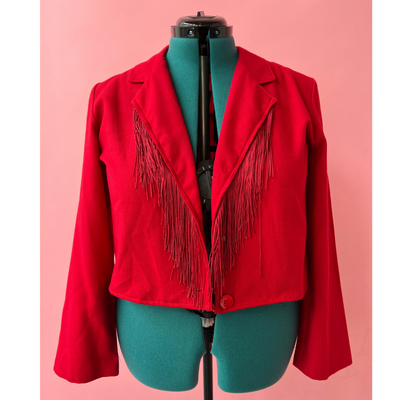 Cropped Red Fringe Western Style Blazer Size 12/L