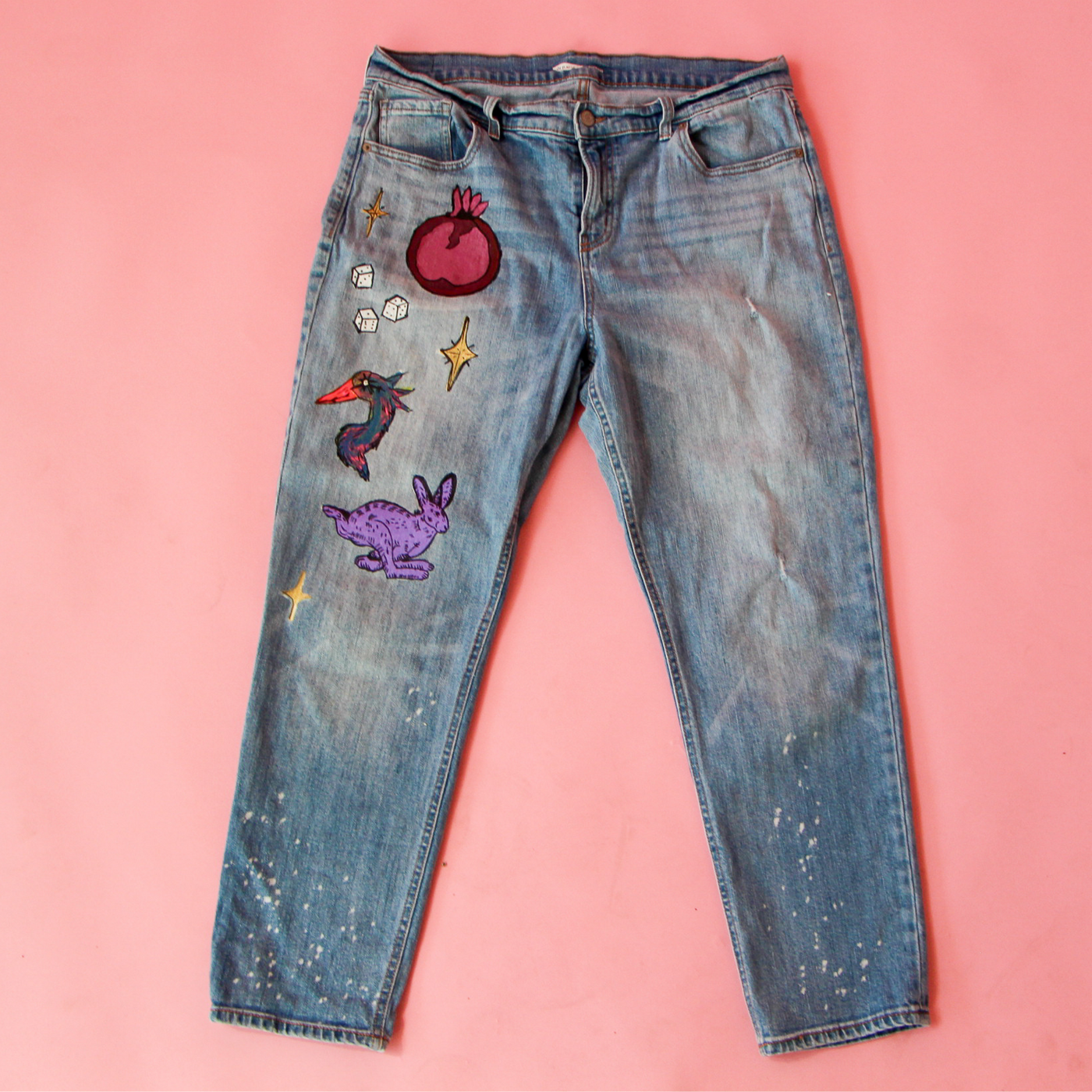 Sapphic Pomegranate Painted Denim Pants #7 Size 14