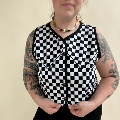 Black & White Checkered Vest with Buttons