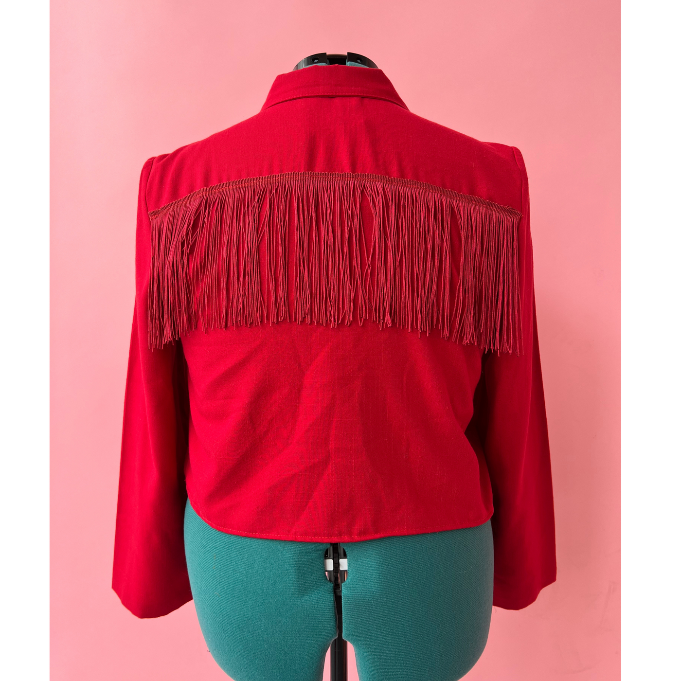 Cropped Red Fringe Western Style Blazer Size 12/L