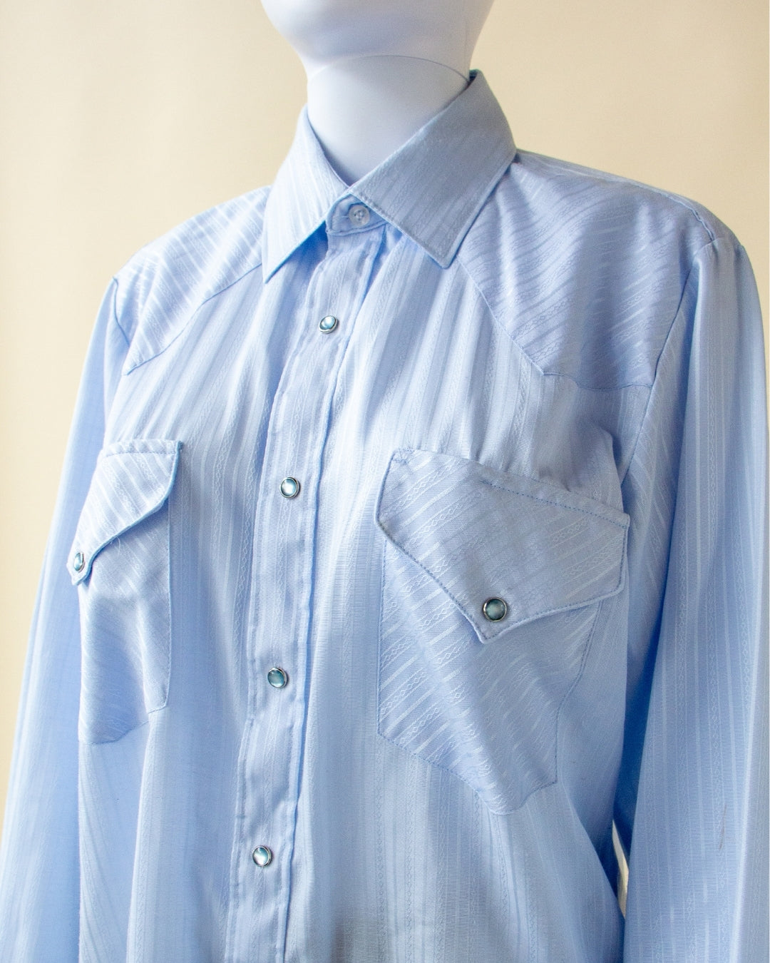 Light Blue Western Pearl Snap Long Sleeve Shirt