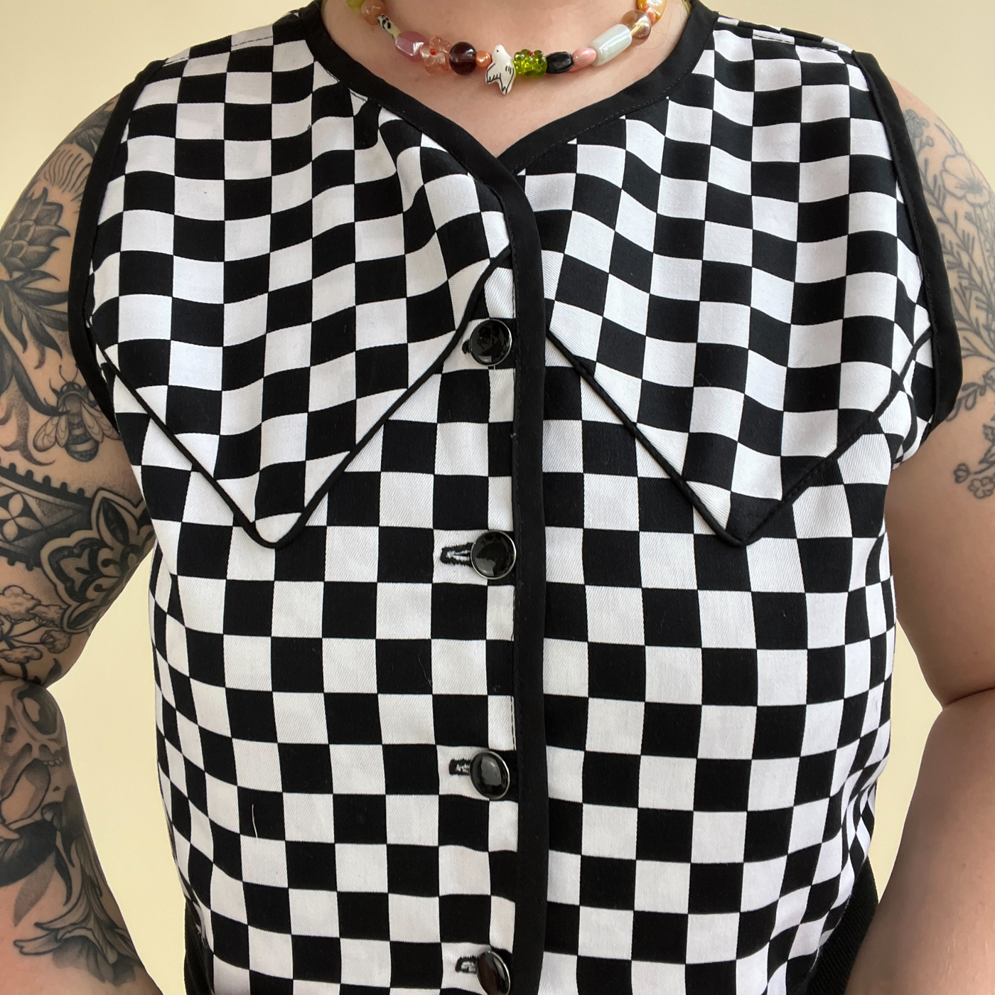 Black & White Checkered Vest with Buttons