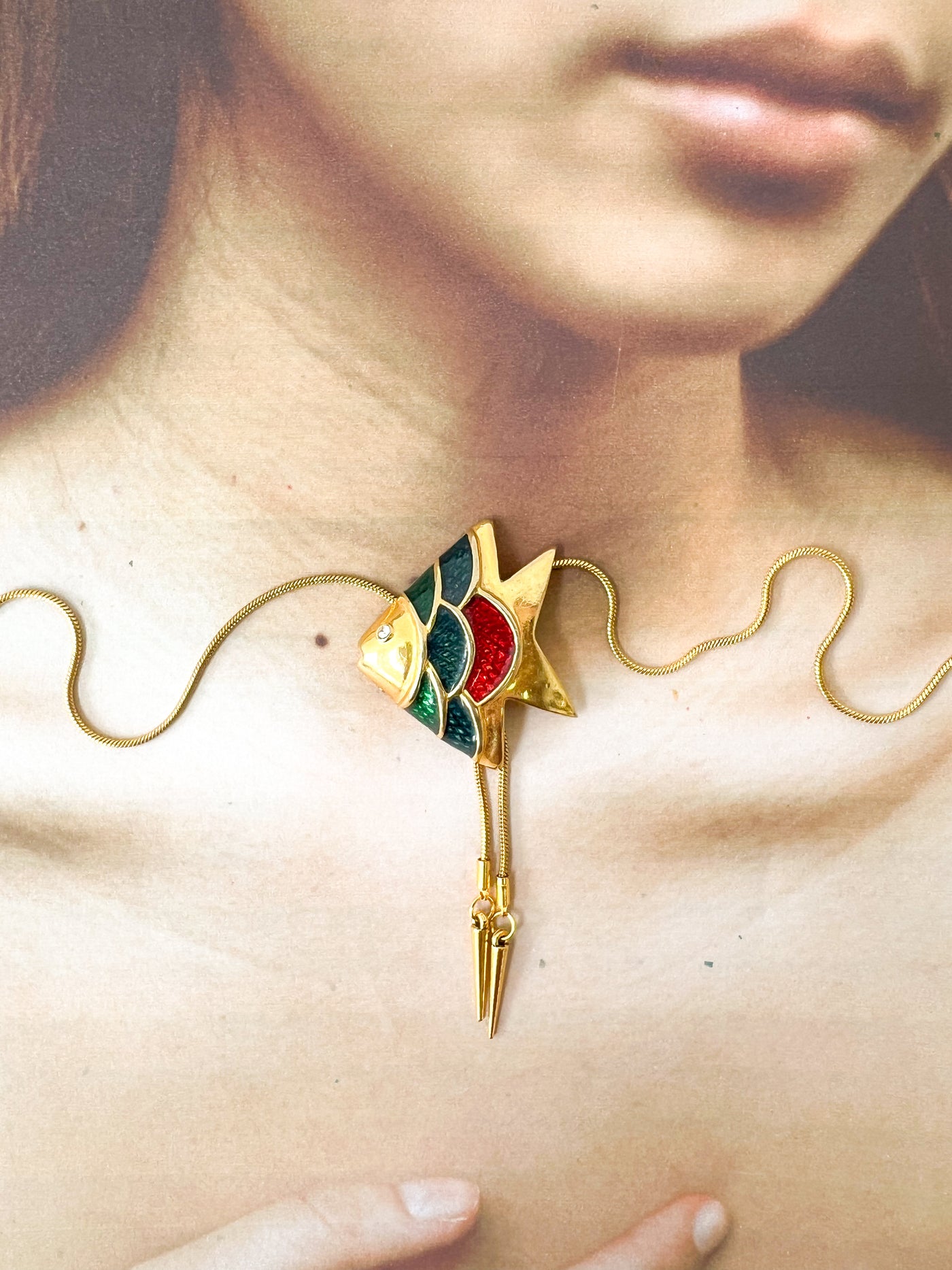 Rhinestone Rainbow Fish Vintage Bolo Tie
