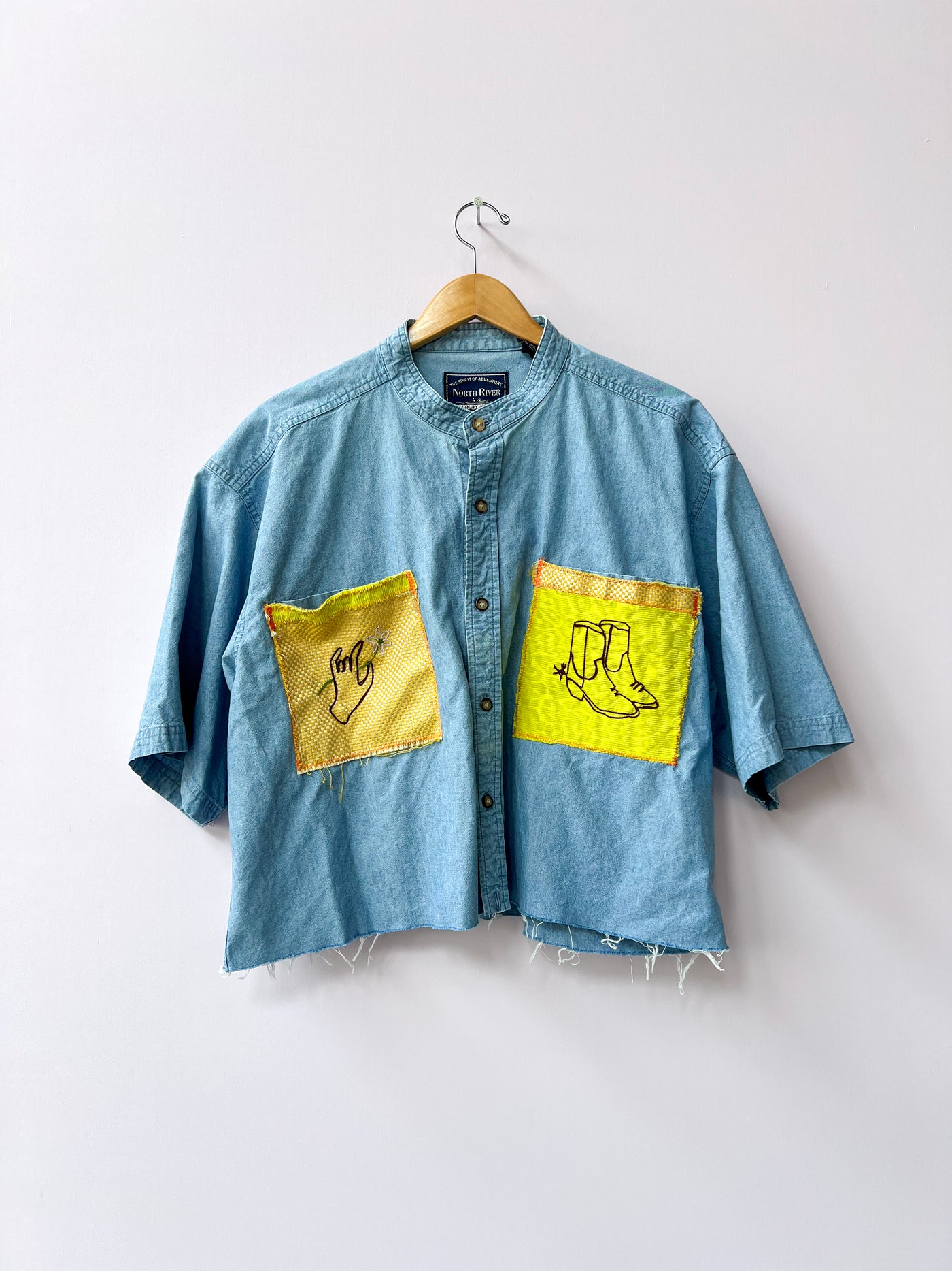Western Cropped Upcycled Button Up Shirt 2X