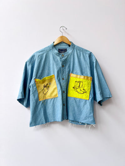 Western Cropped Upcycled Button Up Shirt 2X