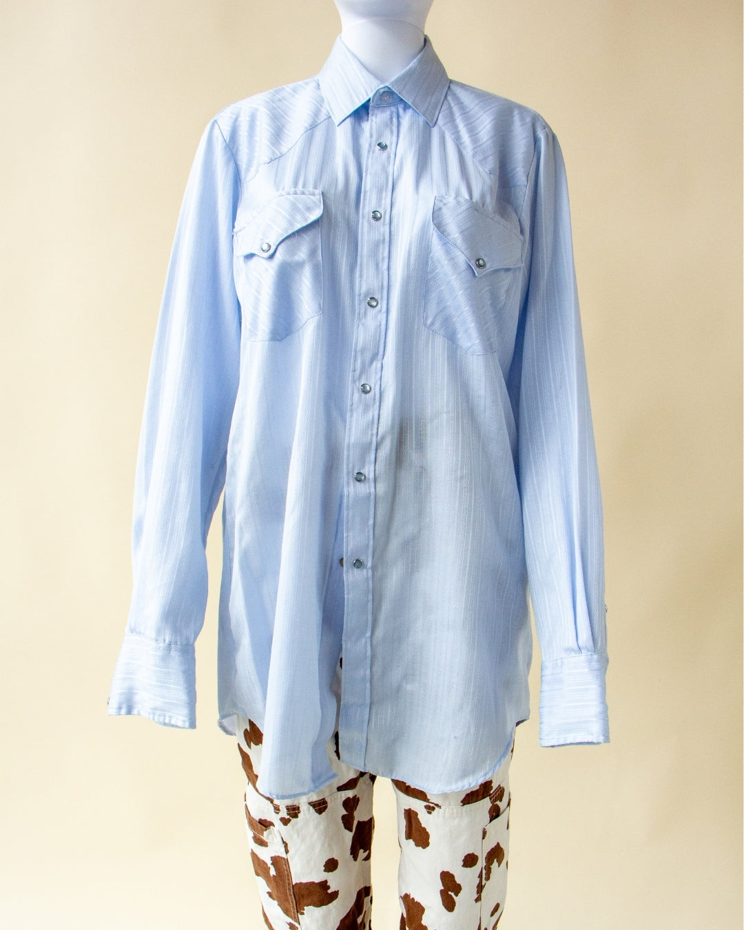 Light Blue Western Pearl Snap Long Sleeve Shirt