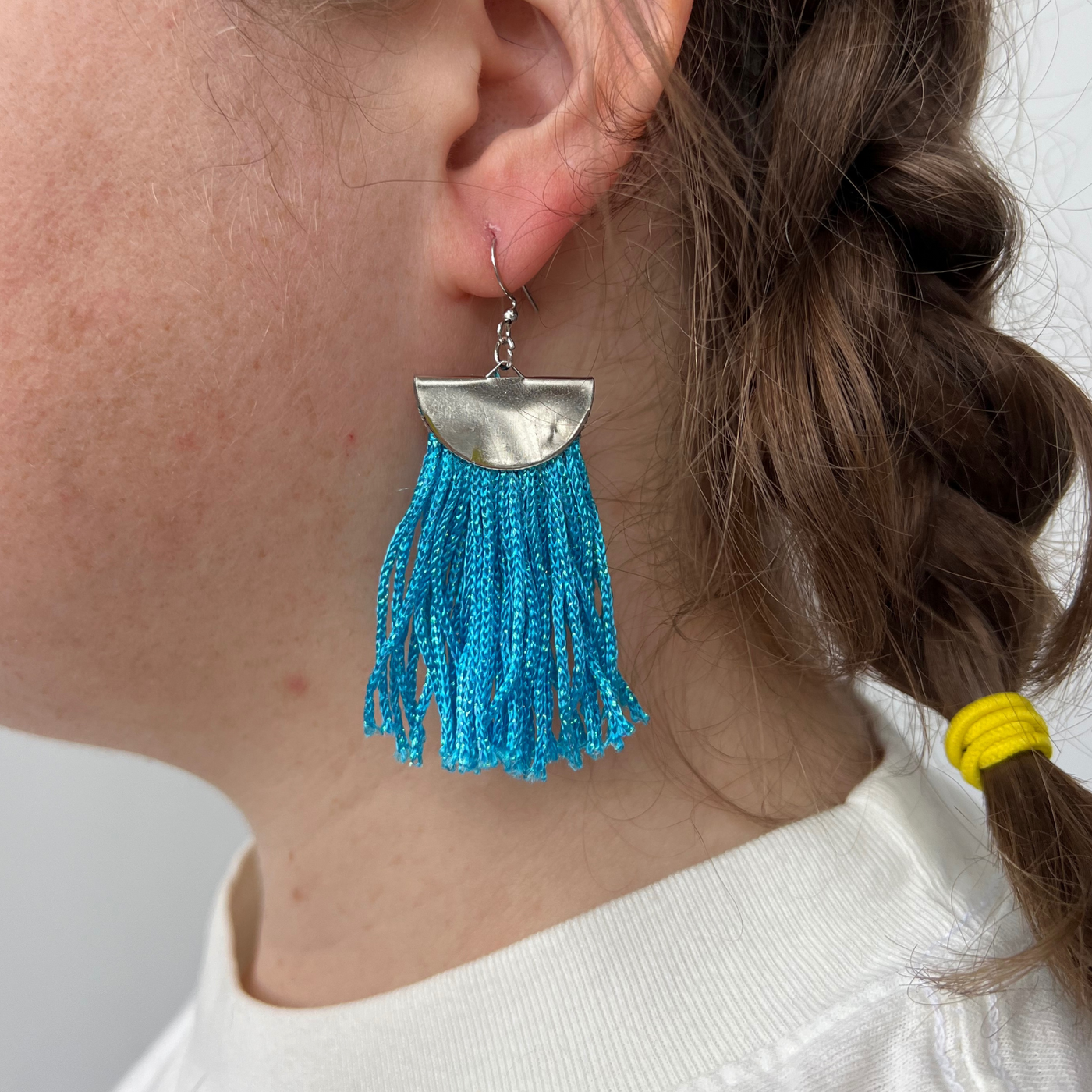 Blue Glitter Fringe Earring