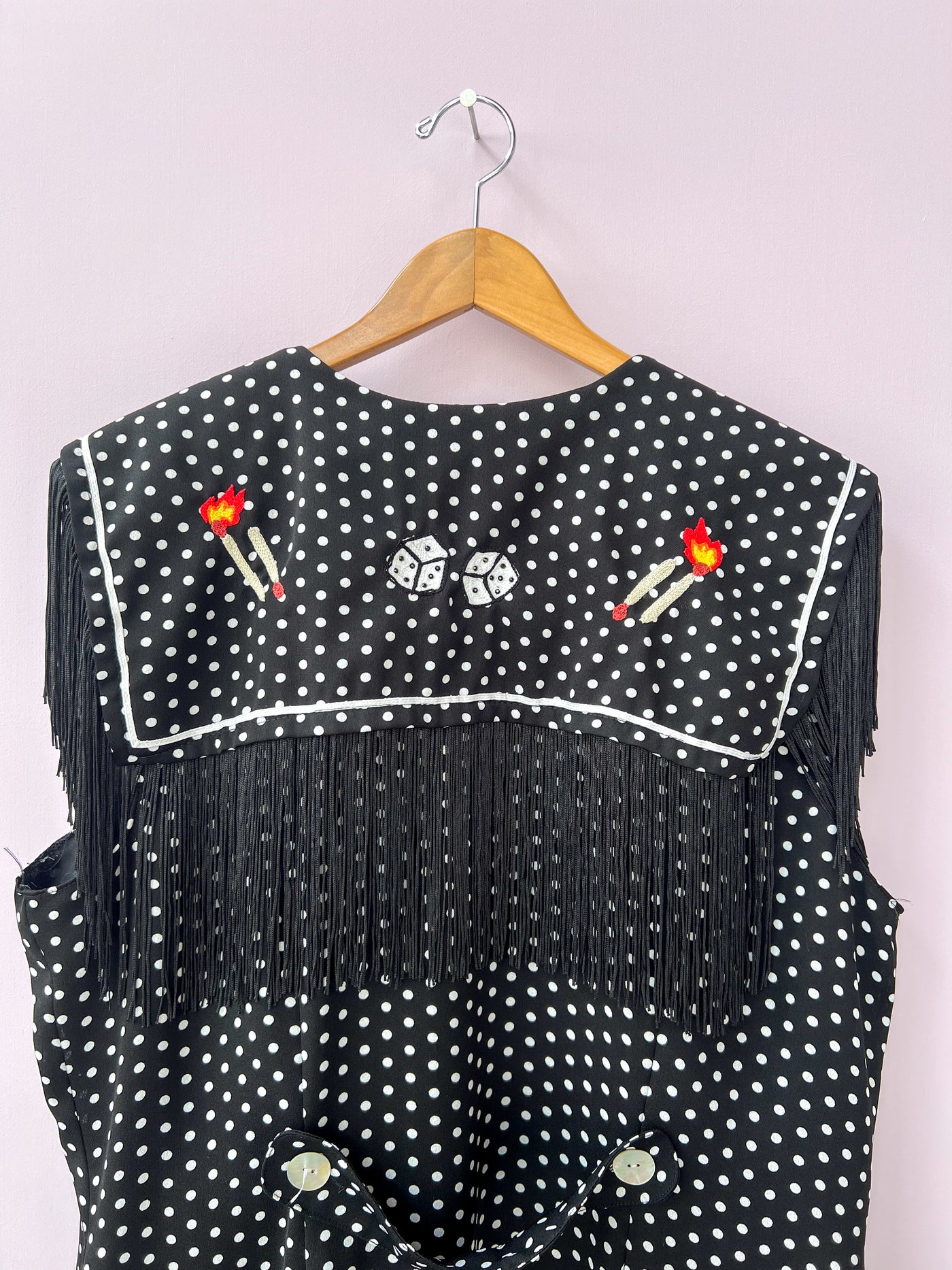 Dice Chain Stitch Upcycled Vintage Dress XL