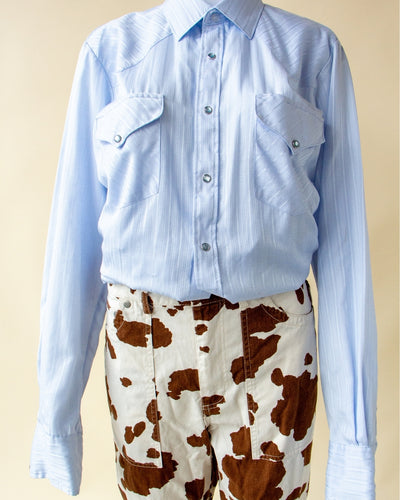 Light Blue Western Pearl Snap Long Sleeve Shirt