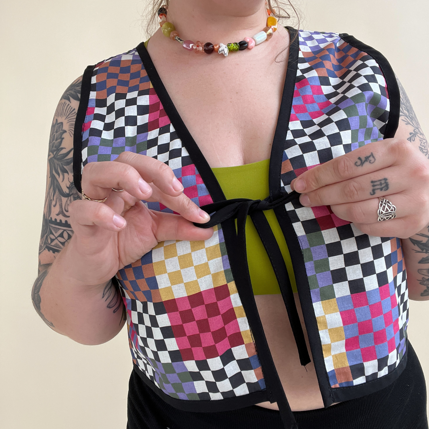 Rainbow Checker Vest with Tie