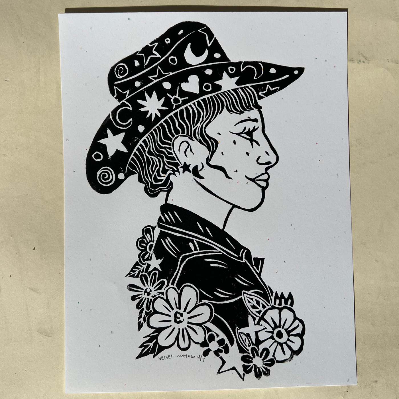 Cowpoke Outlaw Linocut Print