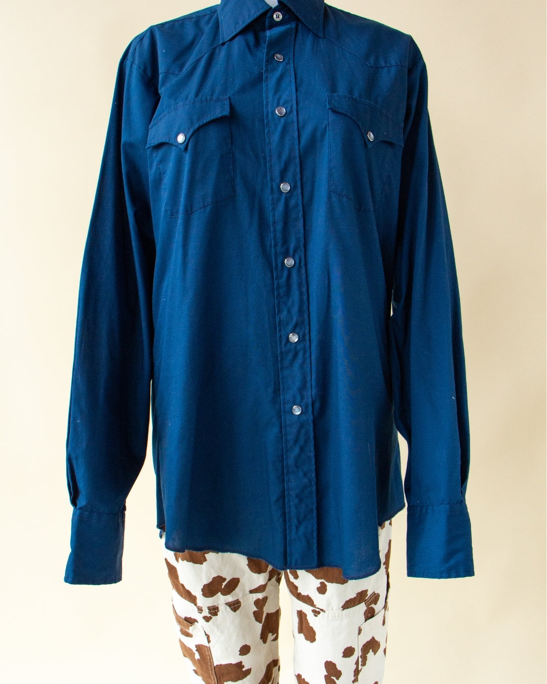 H Bar C Vintage Navy Blue Western Pearl Snap Long Sleeve Shirt