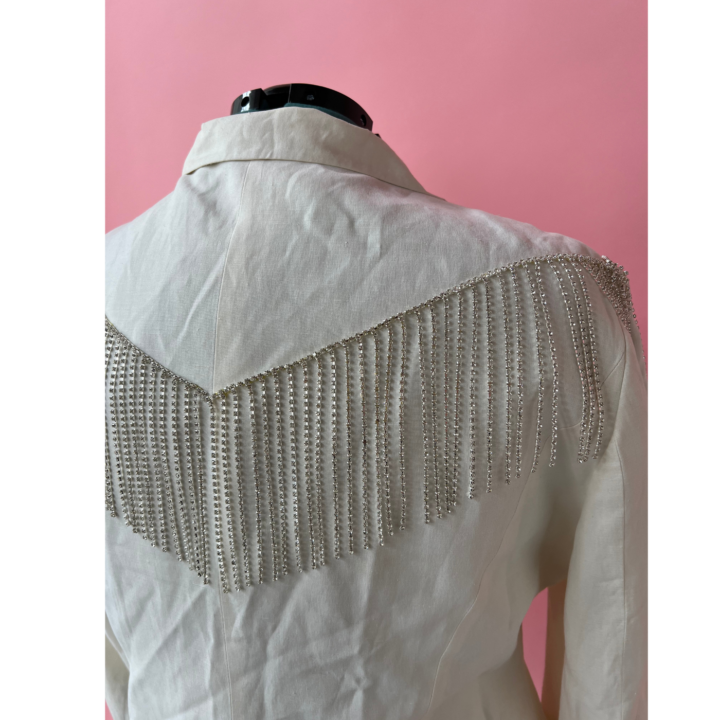 White Linen Rhinestone Fringe Western Style Blazer Size 18/XL