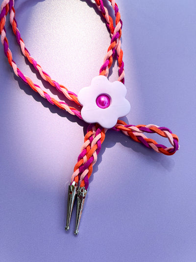Purple Flower Hand Braided Bolo Tie
