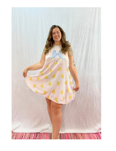 Vintage Upcycled Floral Print Dress with Pockets - L/XL