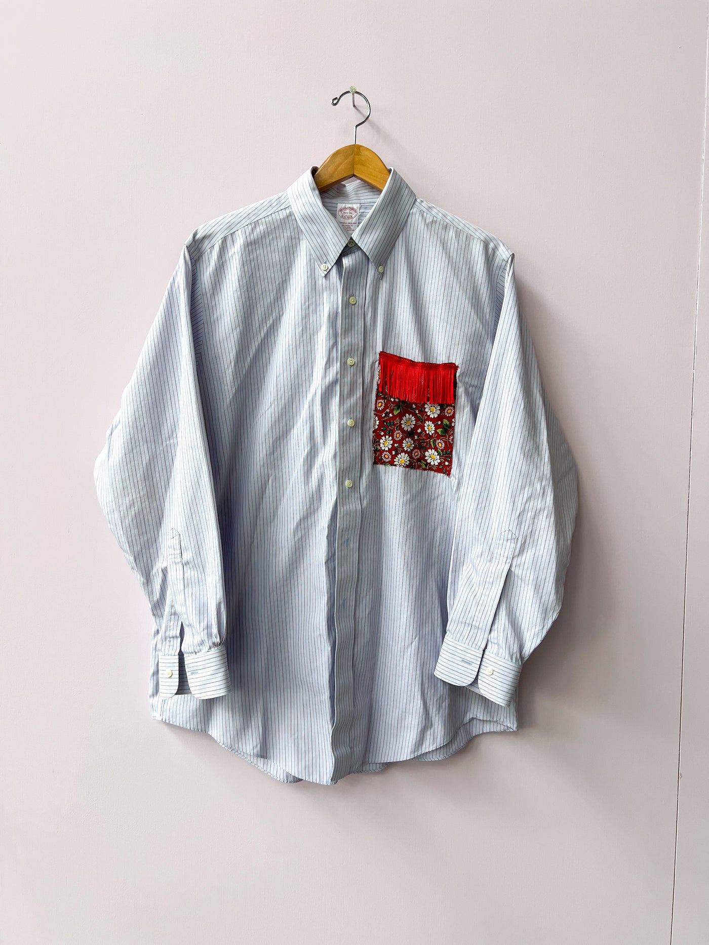 Blue Flower Pocket Upcycled Shirt XL