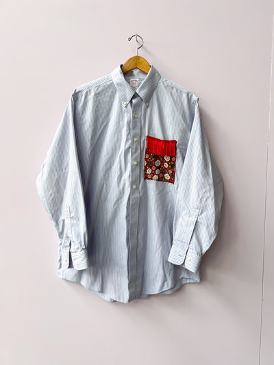 Blue Flower Pocket Upcycled Shirt XL