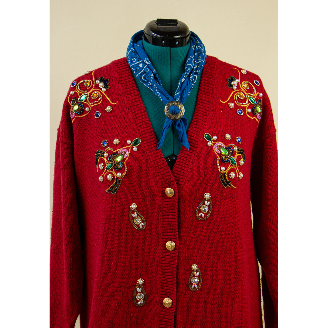 Red Beaded 80's Holiday Sweater