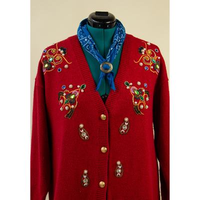 Red Beaded 80's Holiday Sweater