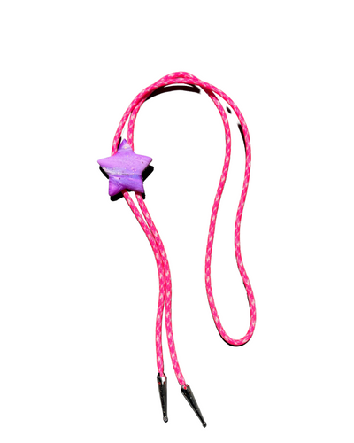 Purple Star on Hot Pink & White Cord Bolo Tie