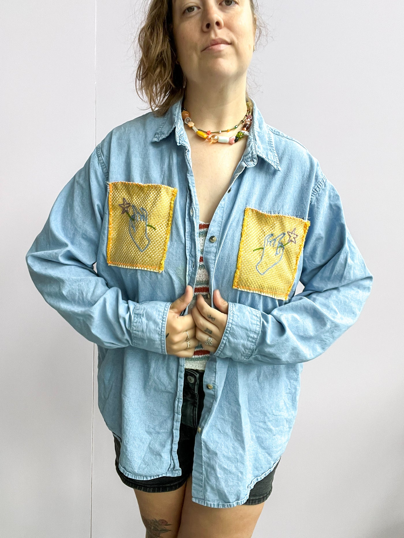 Folk Flower Wrangler Upcycled Shirt XL