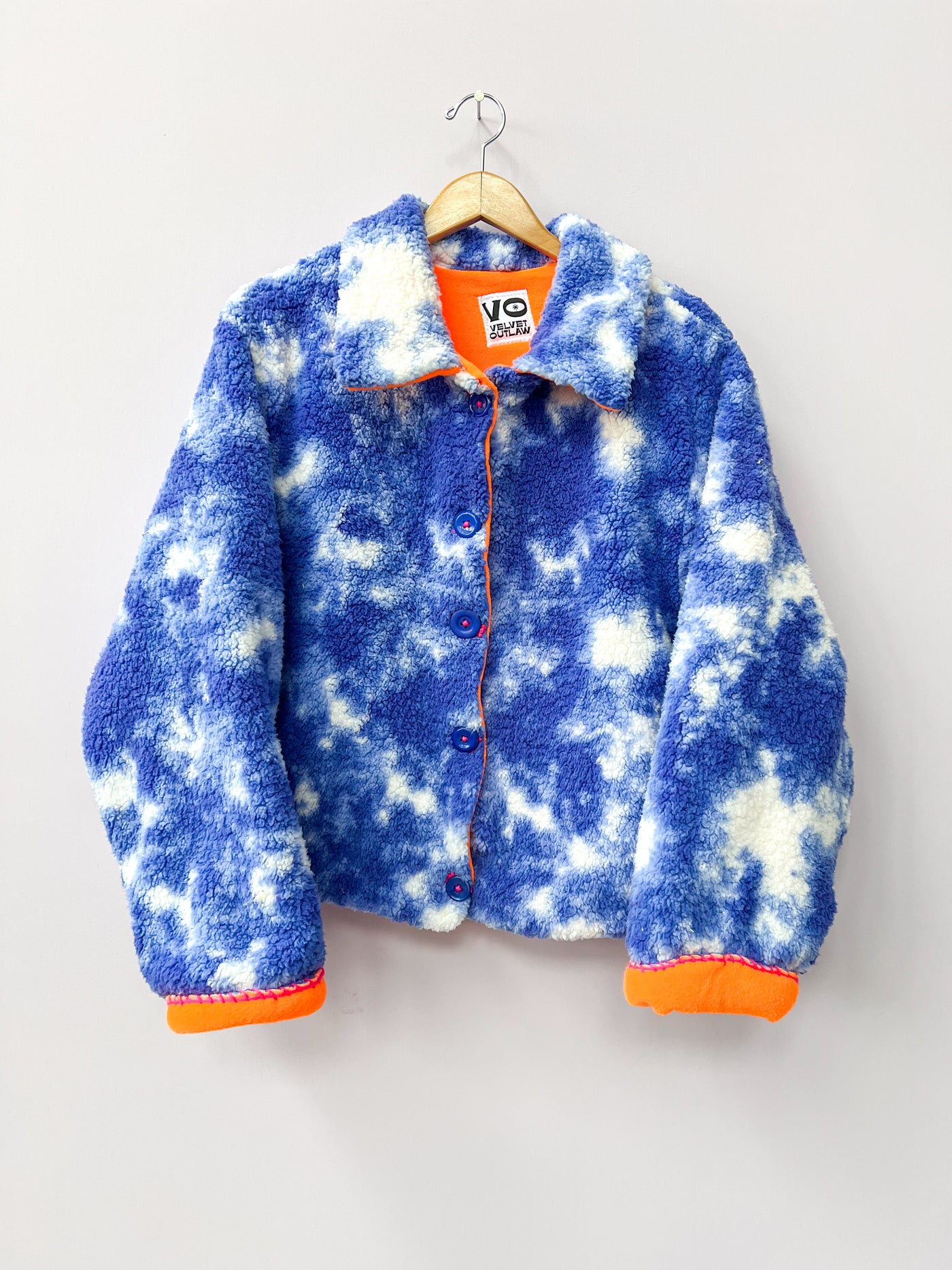 Blue & Neon Orange Sherpa Fuzzy Coat 1X/2X