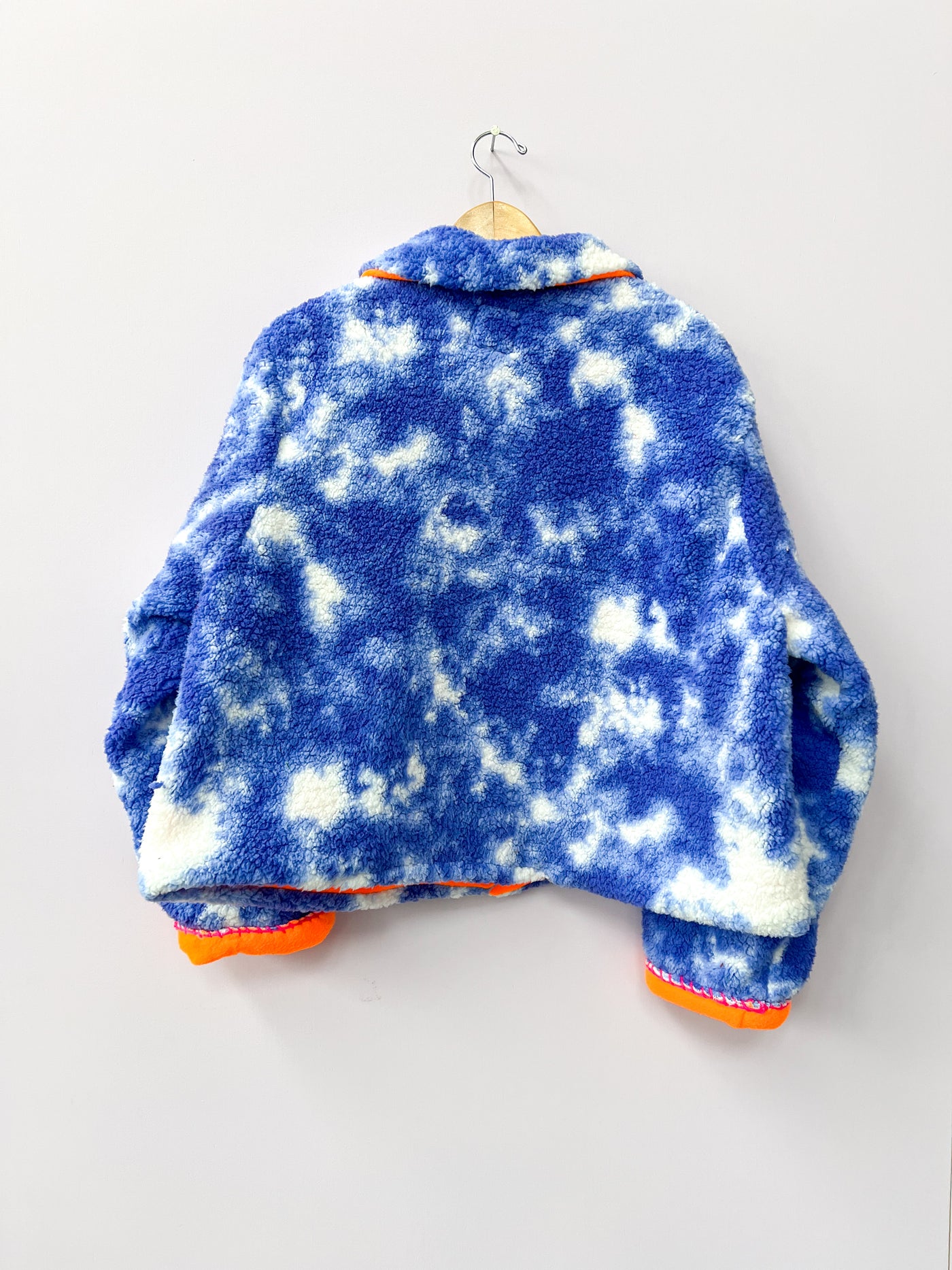 Blue & Neon Orange Sherpa Fuzzy Coat 1X/2X