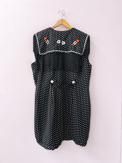 Dice Chain Stitch Upcycled Vintage Dress XL