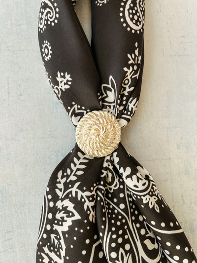 Black Satin Bandana with Vintage Silver Slide