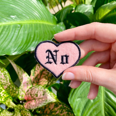 No Pink and Black Heart Embroidered Iron-on Patch