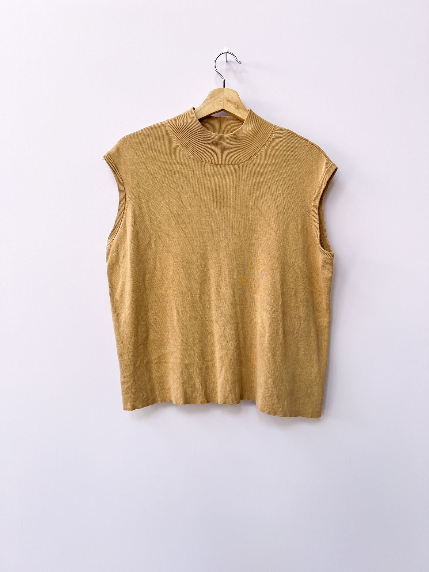 Tan Ribbed Sleeveless Turtleneck