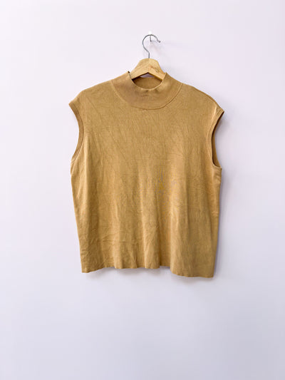 Tan Ribbed Sleeveless Turtleneck