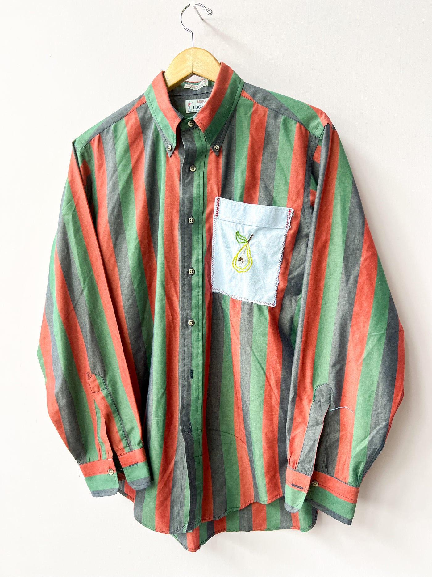 Pear Striped Upcycled Button Up Shirt L