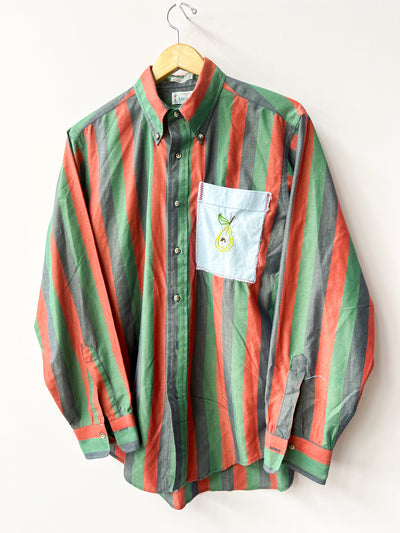 Pear Striped Upcycled Button Up Shirt L