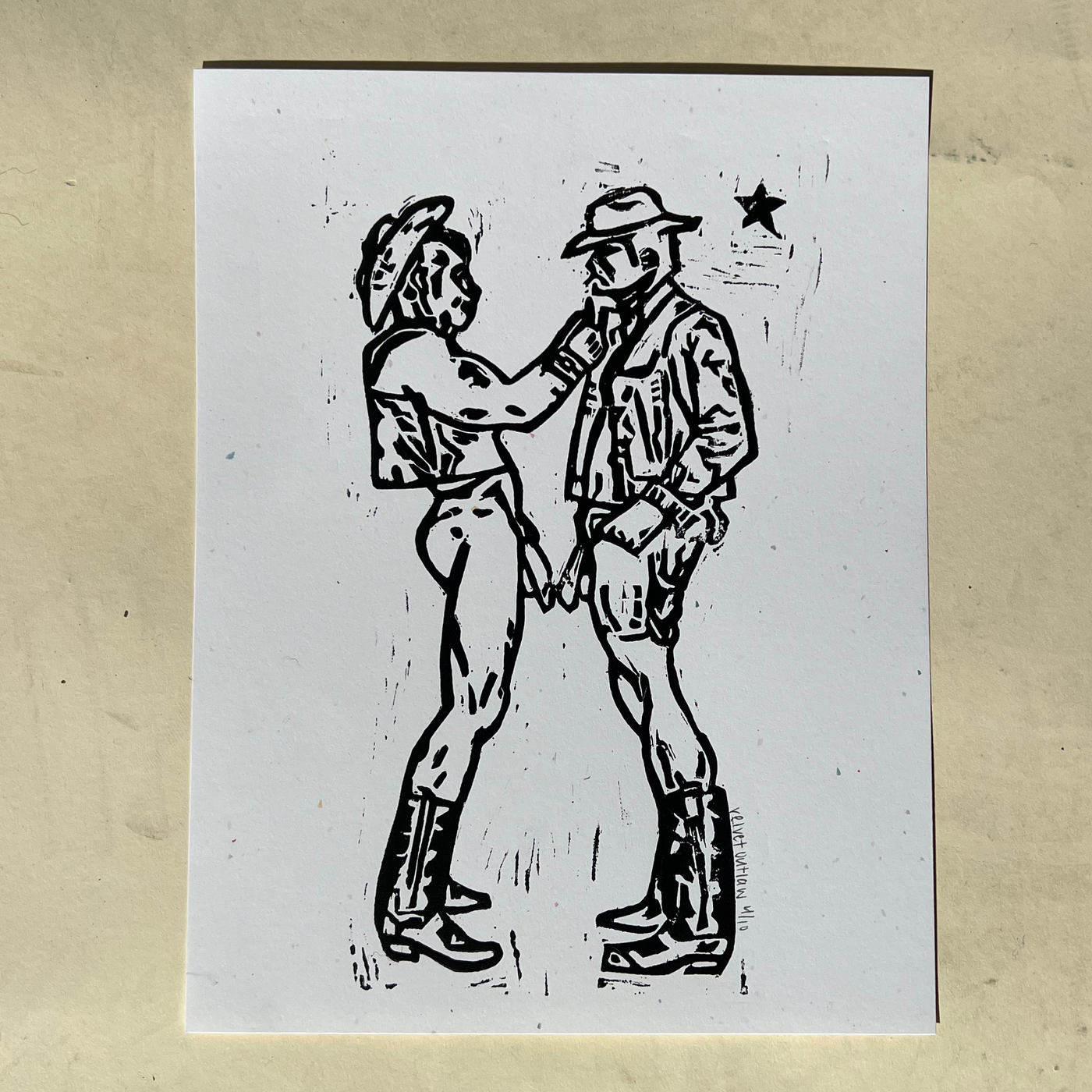 Cowboys Dance Linocut Print