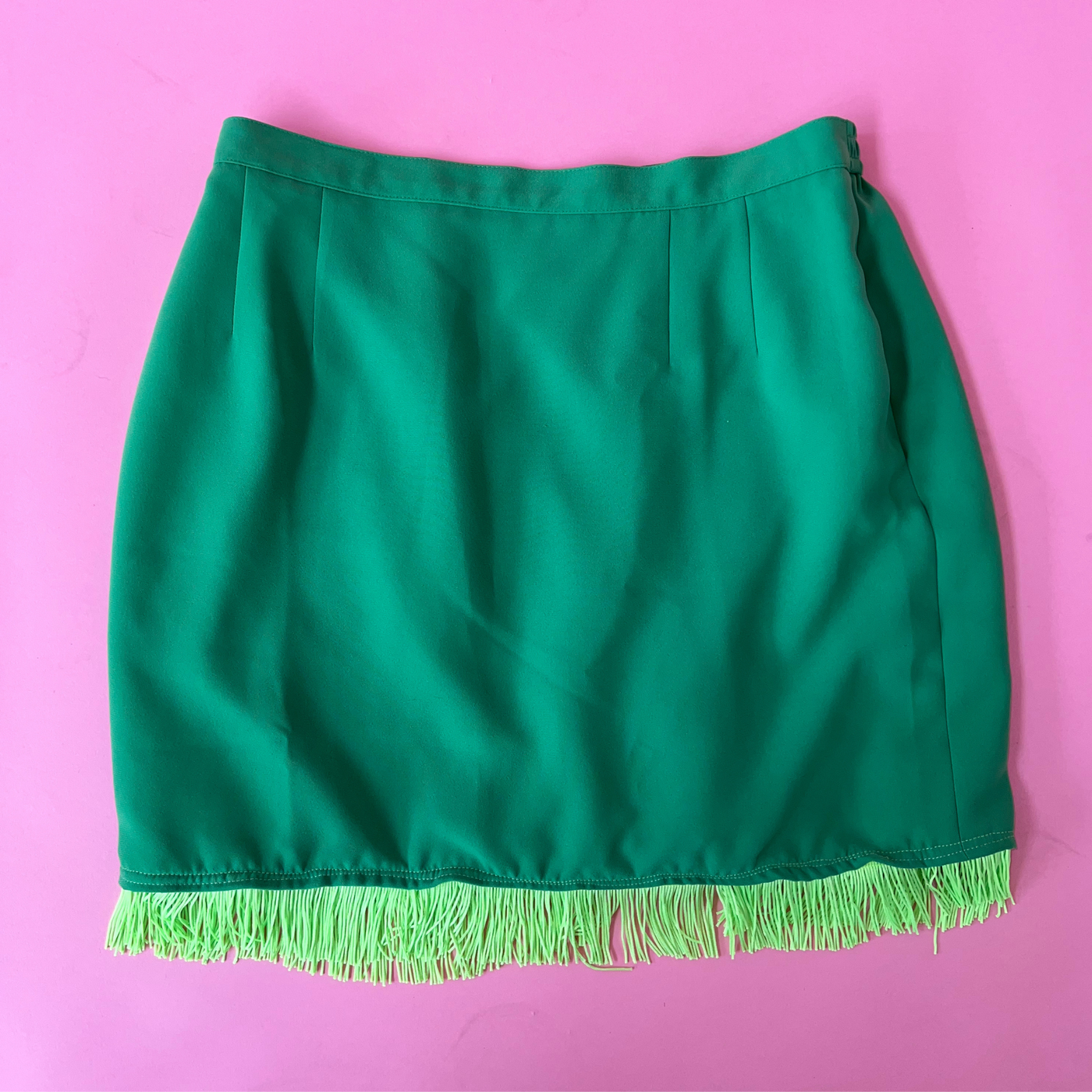 Lime Green Skirt with Fringe Size M