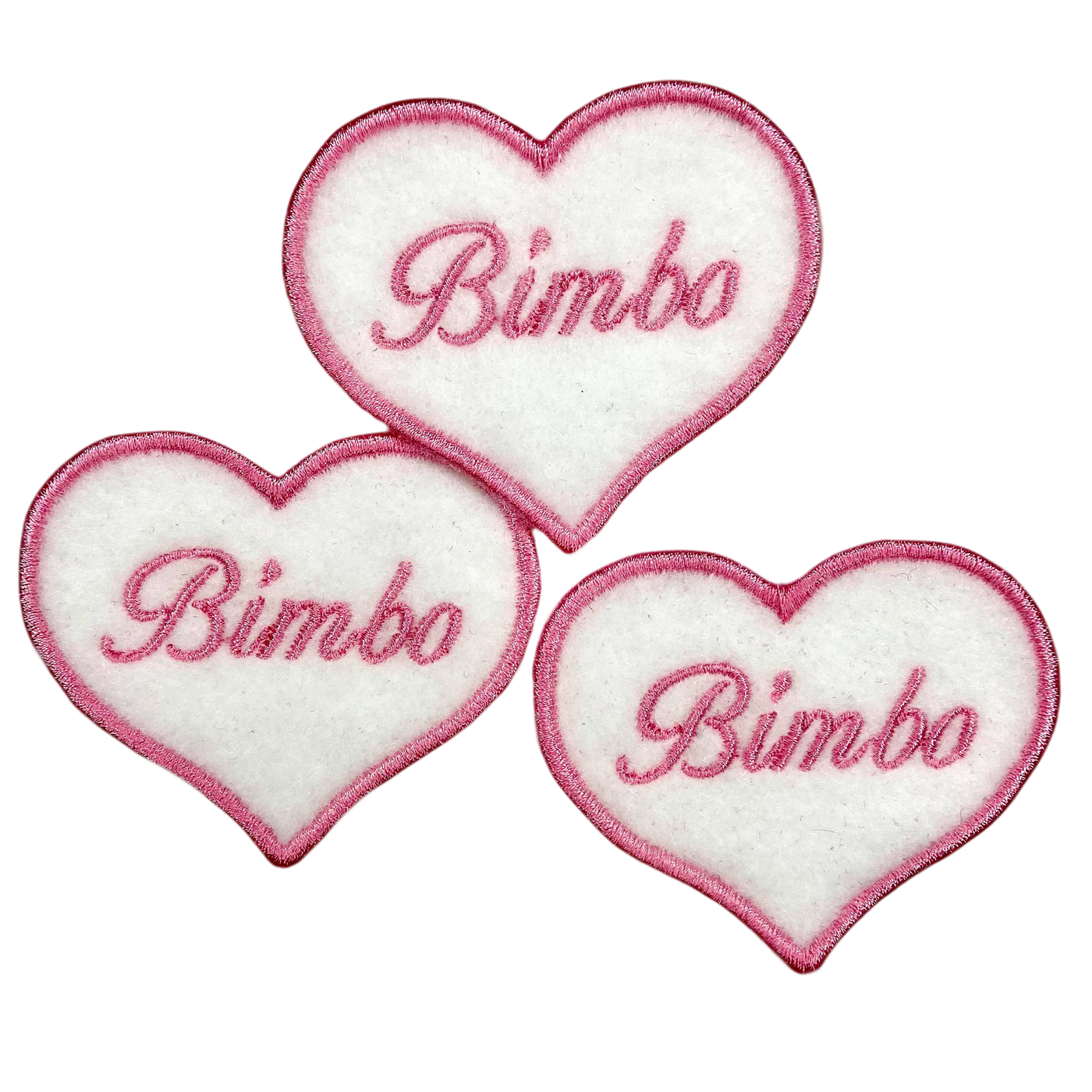 Bimbo White and Pink Heart Embroidered Iron-on Patch