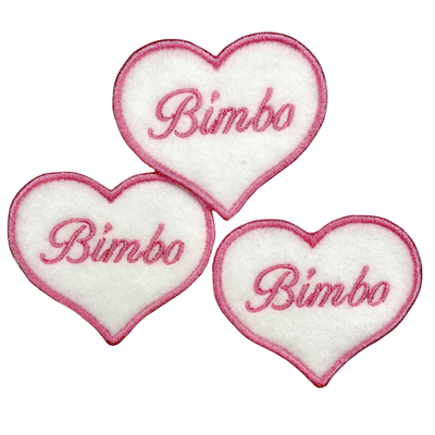 Bimbo White and Pink Heart Embroidered Iron-on Patch