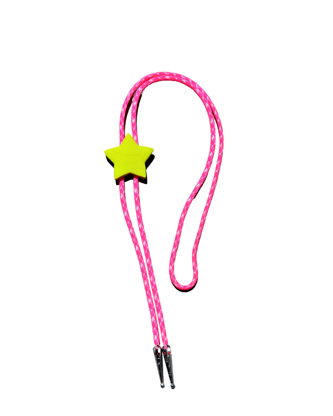 Lime Green Star on Hot Pink/White Camo Cording Bolo Tie