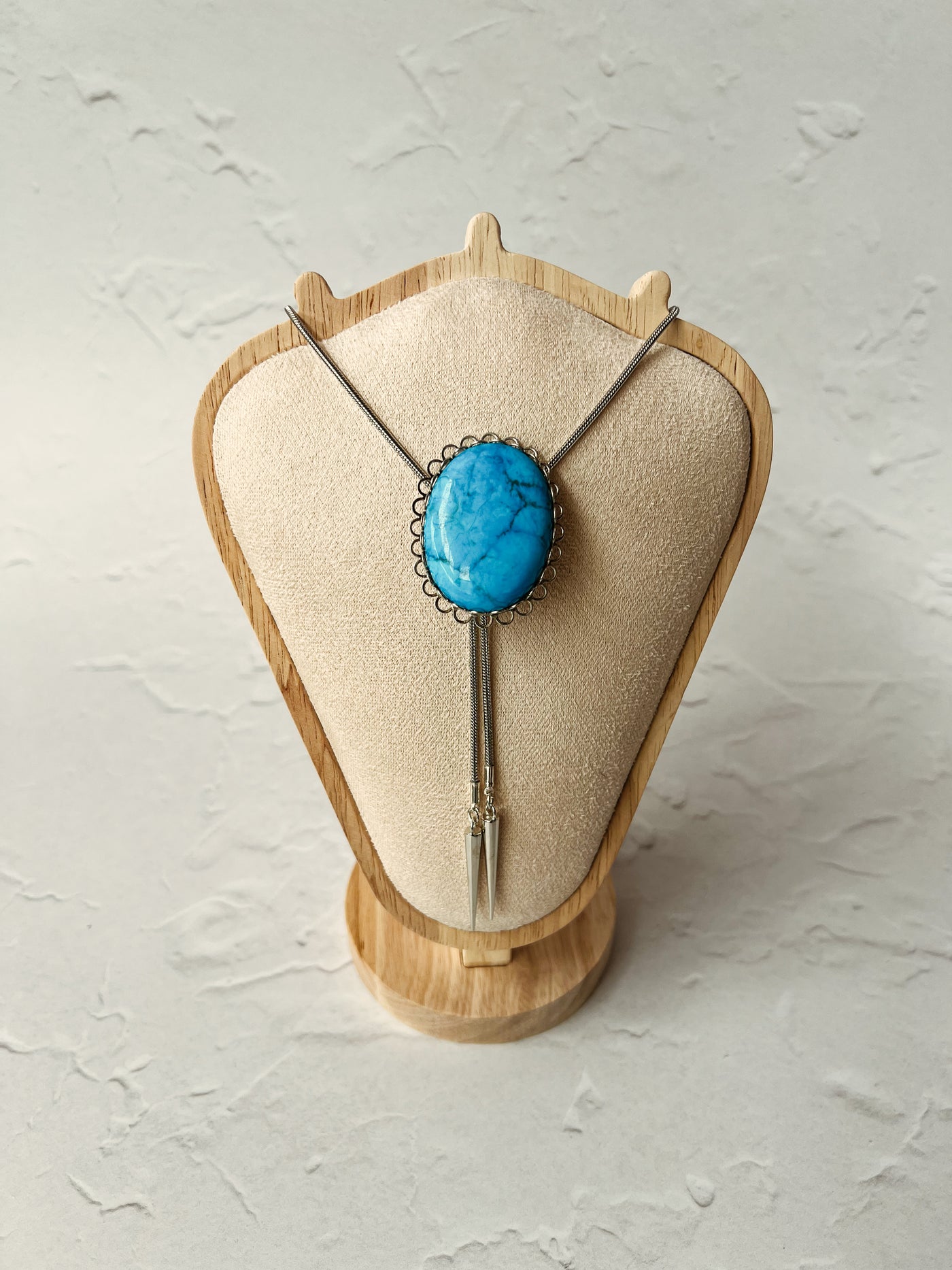 Turquoise Color Large Silver Western Bolo Tie